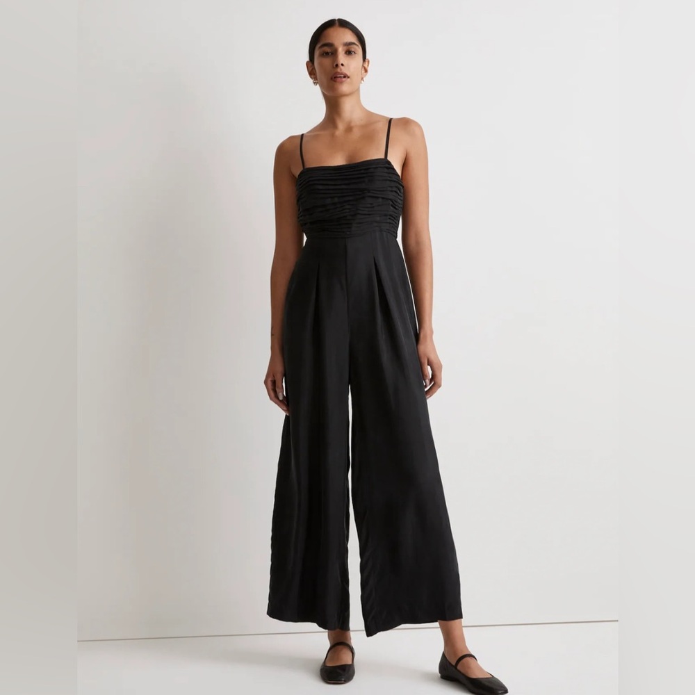 Madewell Ruched Crop Straight Leg True Black Strappy Jumpsuit Size:12 NWT